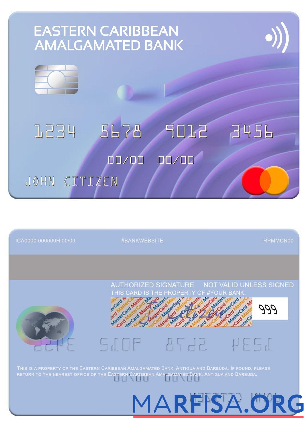 Blank Antigua and Barbuda Eastern Caribbean Amalgamated Bank mastercard template